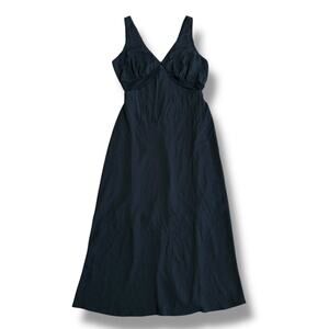 Wild Fable Black Slip Dress Women’s L Lace Trim Midi V-Neck Tie Back Y2K Goth